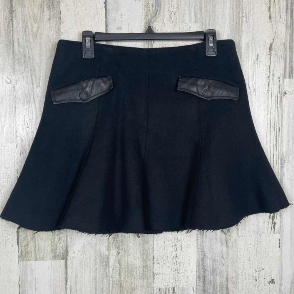 Rag & Bone wool leather mini skirt black size 6 quality clubwear date‎ night